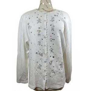 Vintage Teddi Cardigan Sweater Embroidered Angels Sequins Button-Up Large